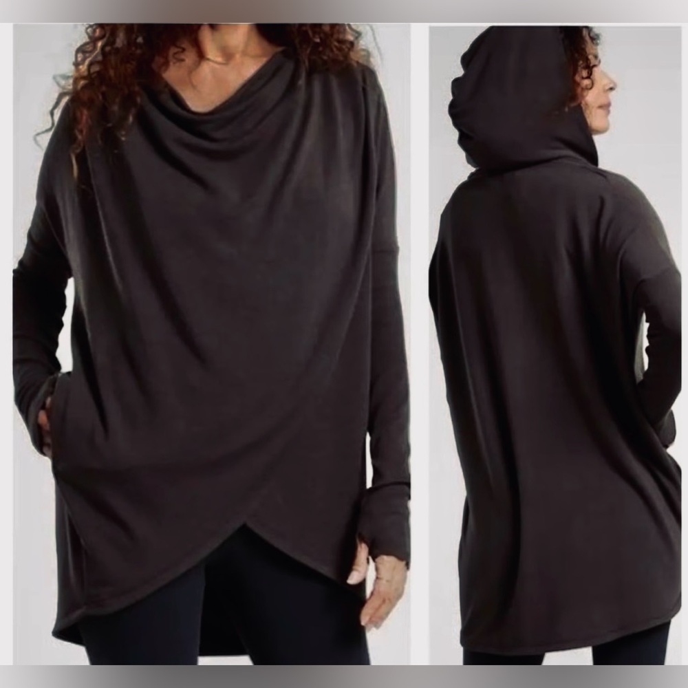 * Athleta Purana Tunic Length Cowl Neck Wrap Hoodie SZ Small P *